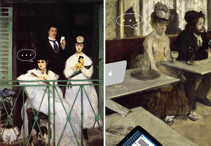 Beroemde schilderijen met smartphones en tablets