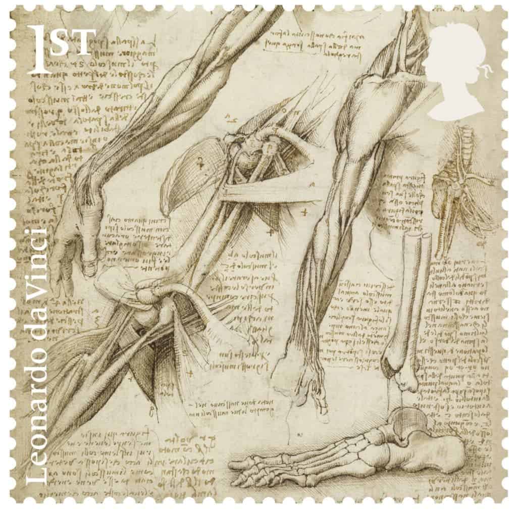 Werk van Leonardo da Vinci op een postzegel