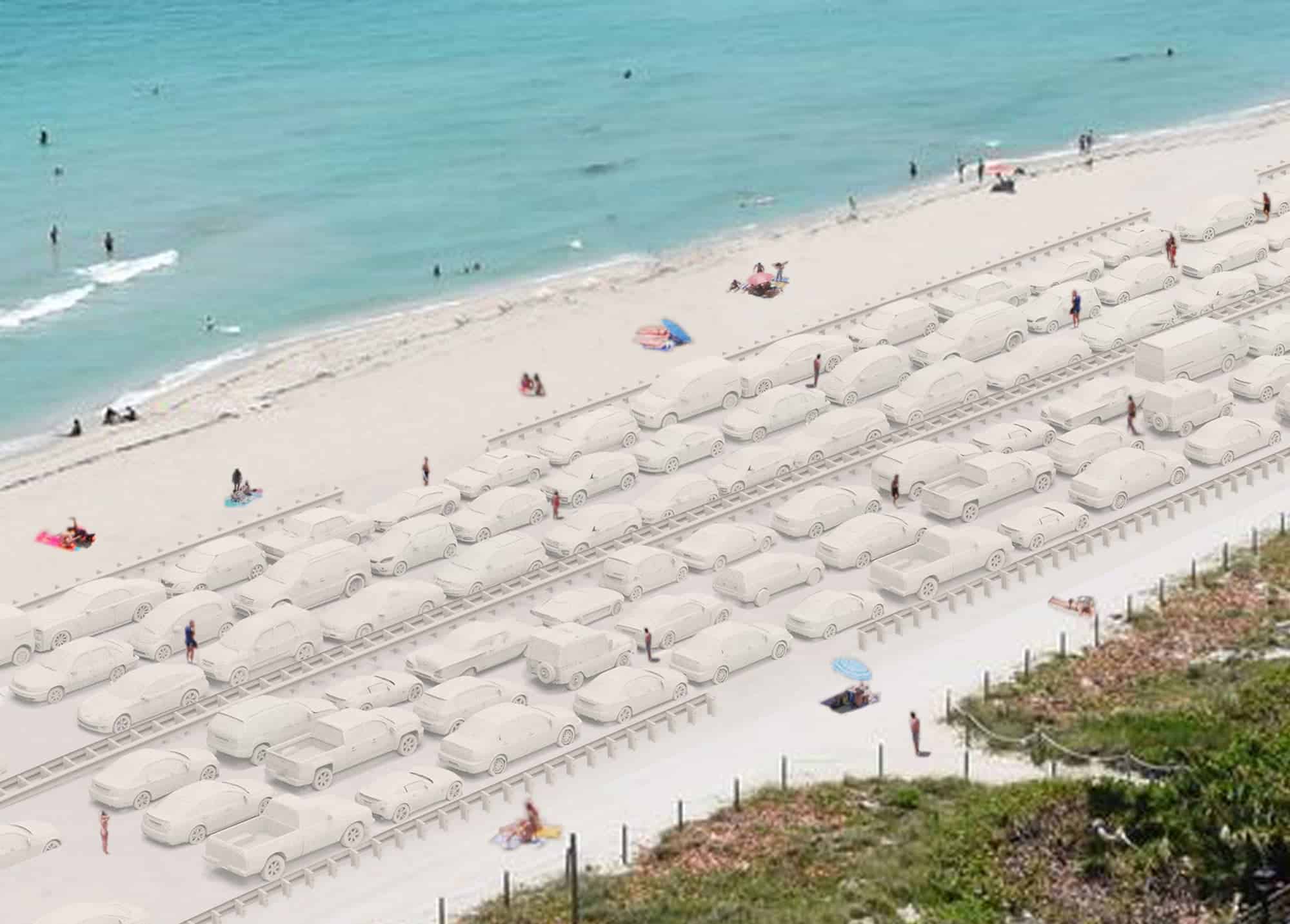 Leandro Erlich bouwt een file van zand in Miami