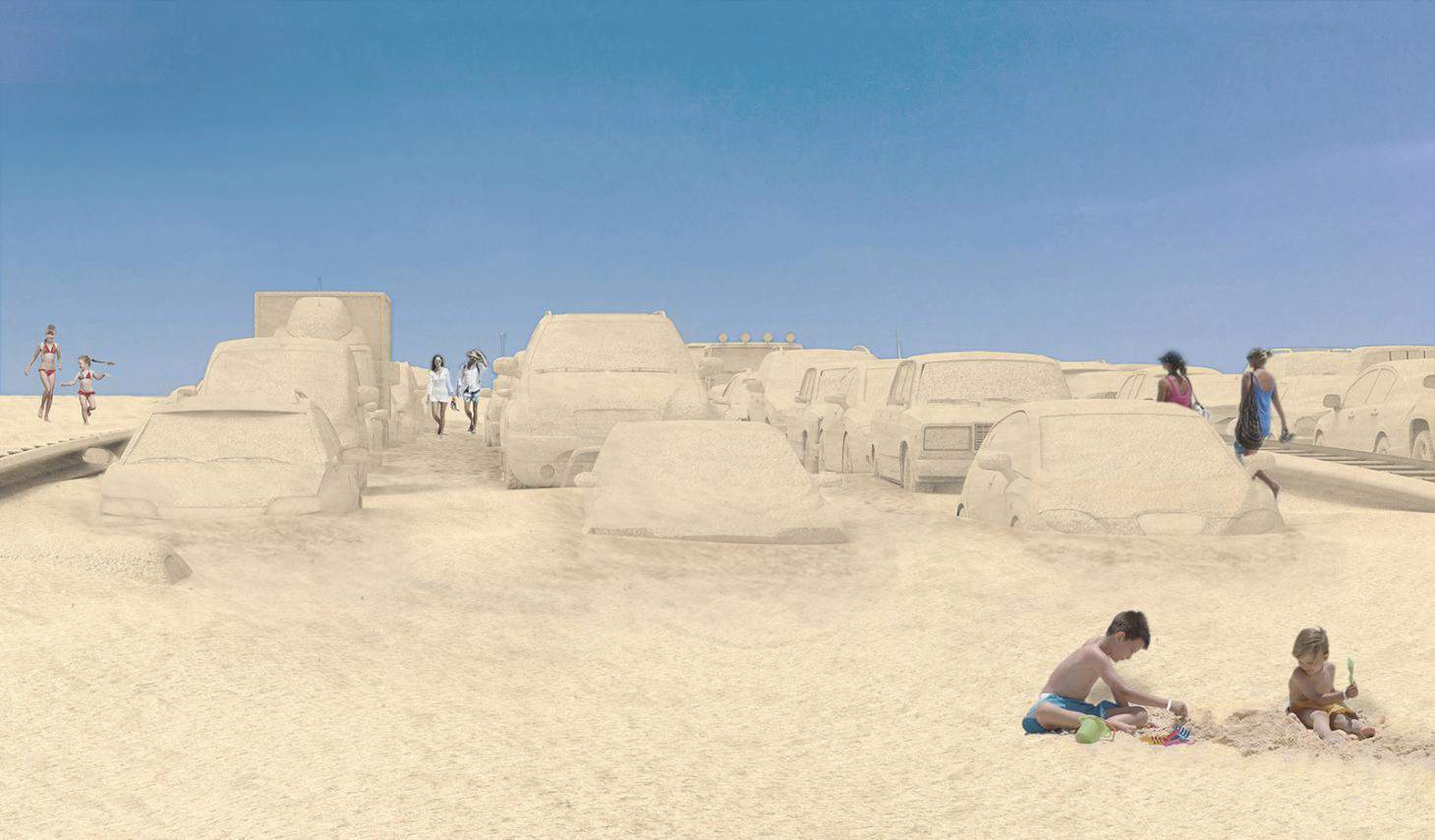 Leandro Erlich bouwt een file van zand in Miami