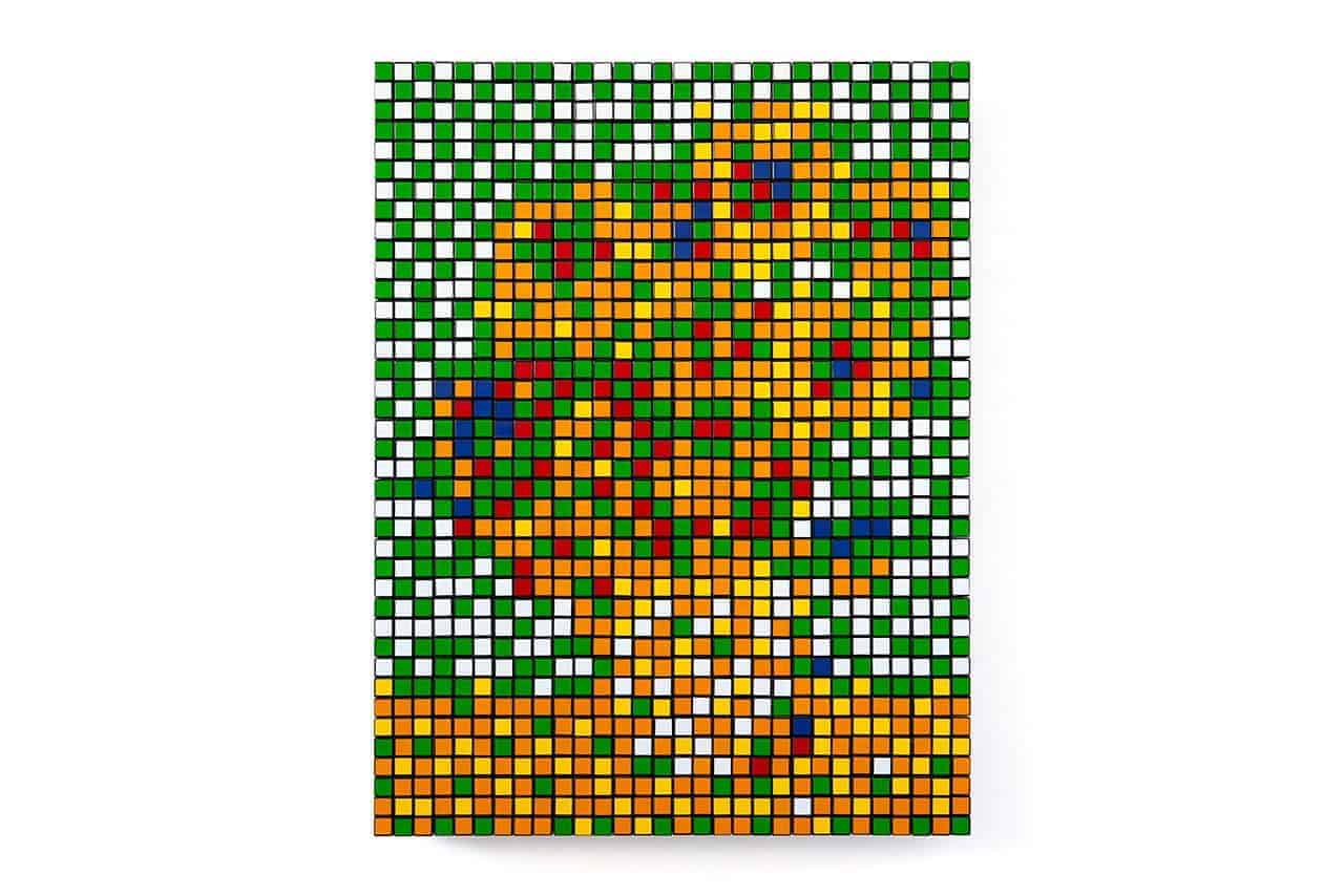 Invader - Kopie van Zonnebloemen van Vincent van Gofh gemaakt met Rubik's kubussen.