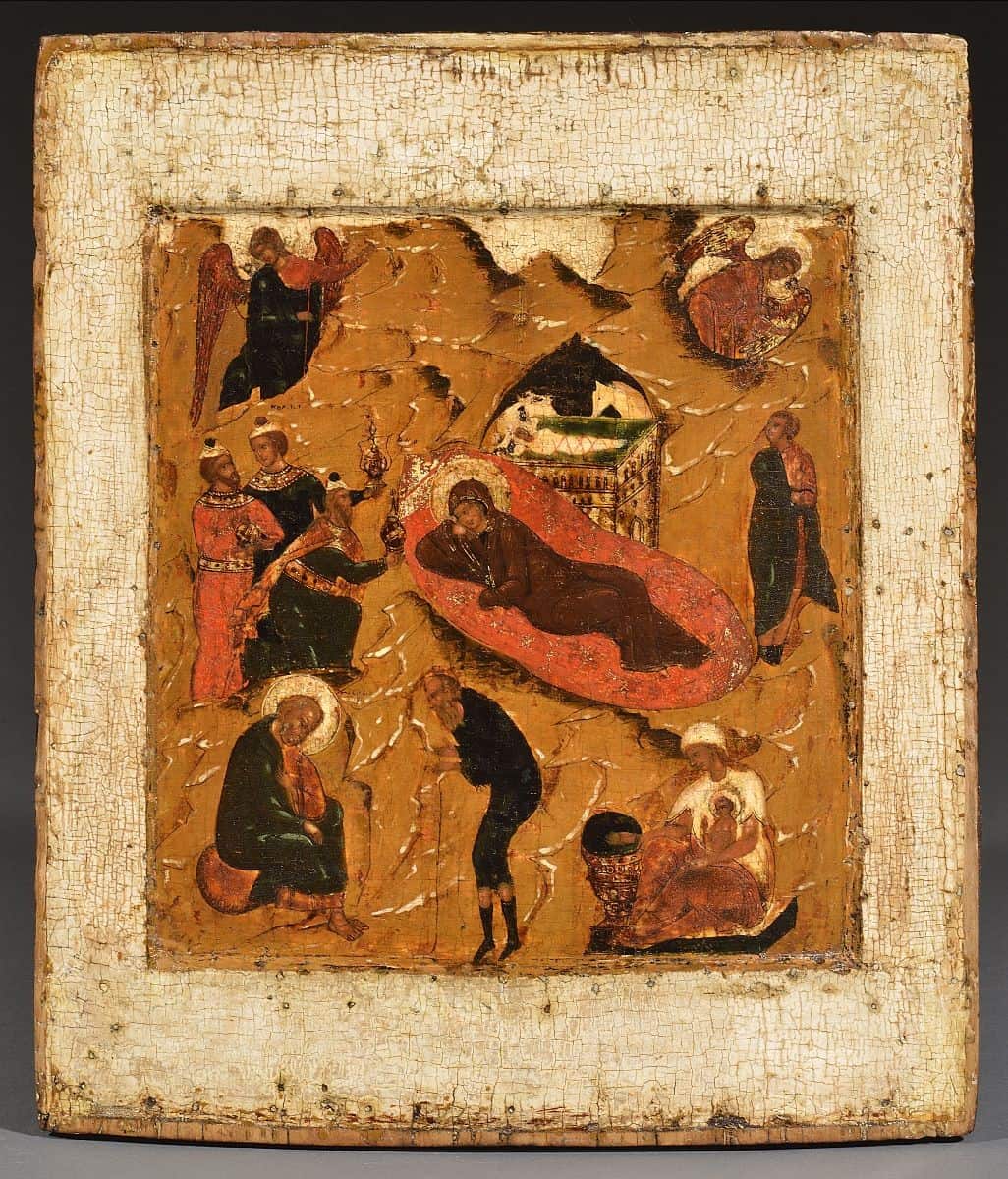 Ikoon: De Geboorte van Christus Centraal-Rusland, 17de eeuw Tempera op paneel, 32 x 27 cm Collectie: Morsink Icon Gallery, Amsterdam