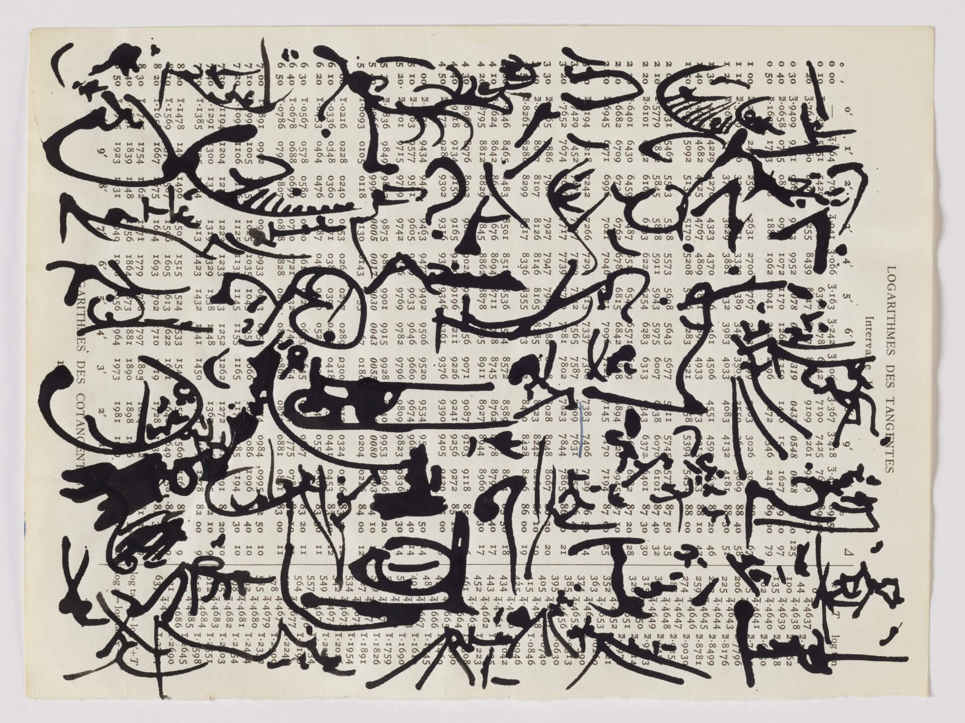 Christian Dotremont Logogrammes sur tables de logarithmes Encre de Chine sur papier 25 x 19 cm s.d.