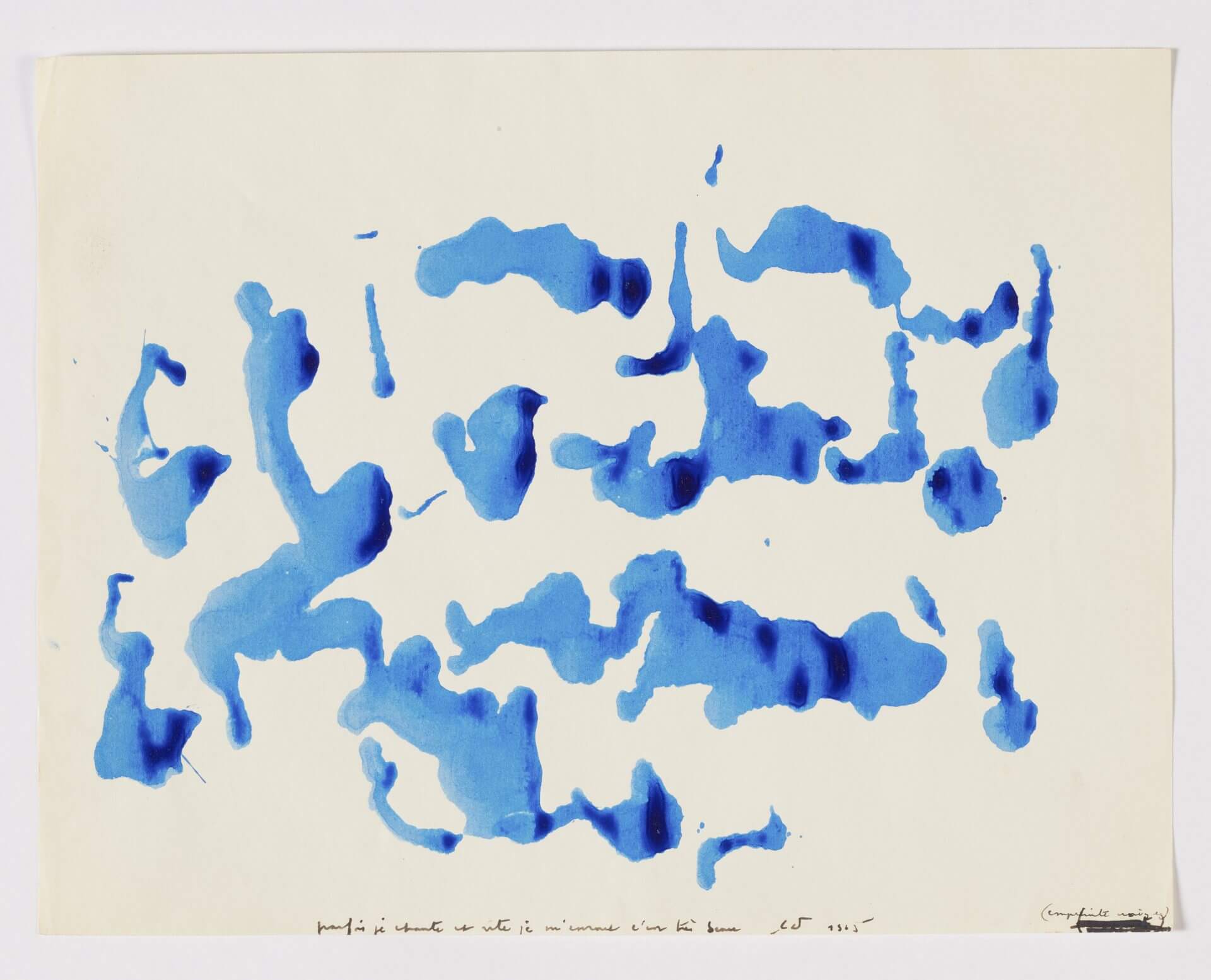  12 www.fine - arts - museum.be # expodotremont @FineArtsBelgium Christian Dotremont P arfois je chante et v ite je m'enroue c'est très beau Encre bleue sur papier 21 x 27 cm 1965