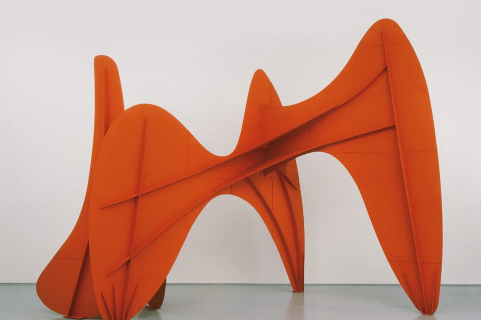 a Grande vitesse (1:5 intermediate maquette). 1969. Sheet metal, bolts, and paint, 102" x 135" x 93" (259.1 x 342.9 x 236.2 cm).