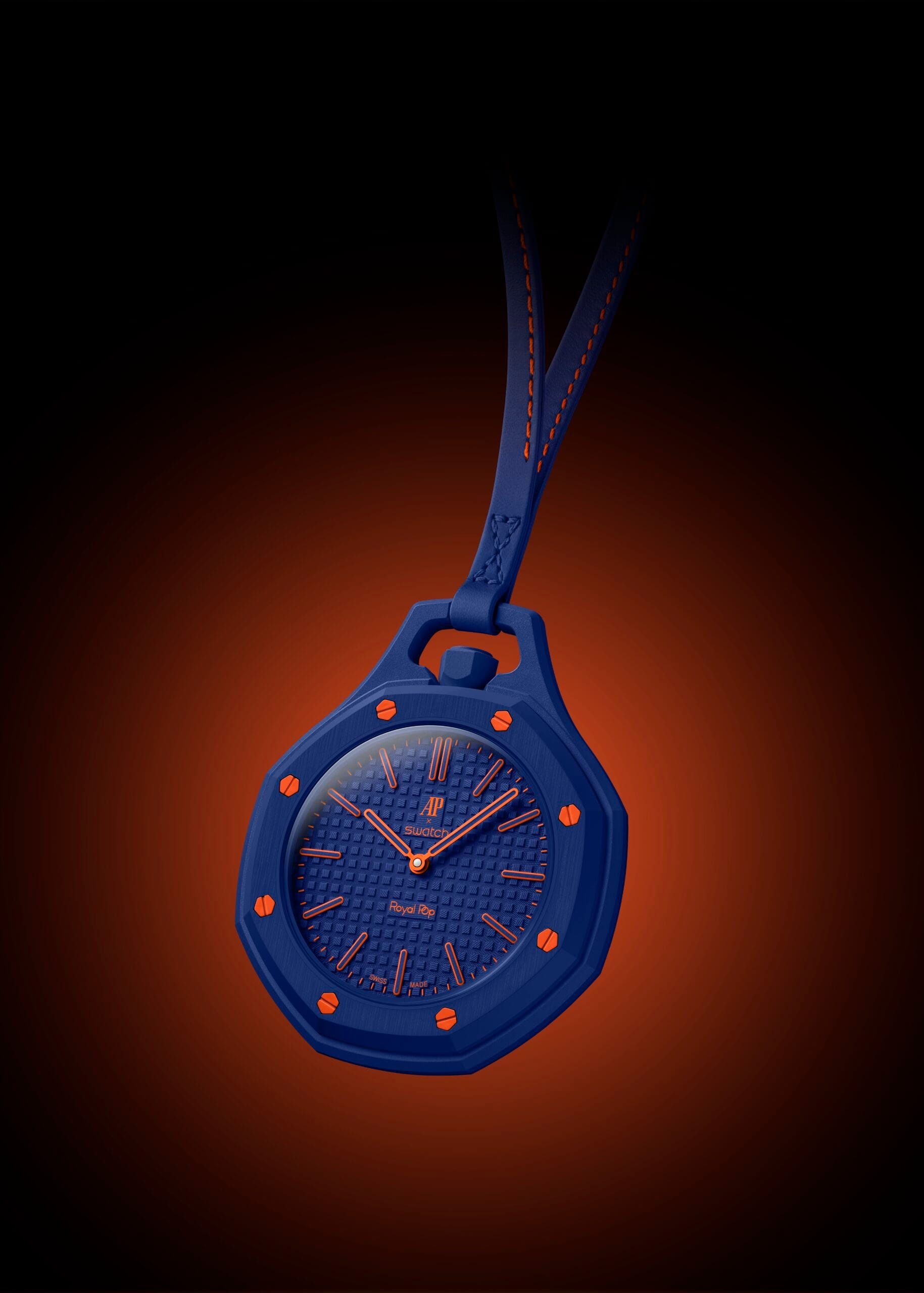 Een modern zakhorloge van Swatch en Audemars Piguet, gemaakt van duurzaam Bioceramic materiaal.