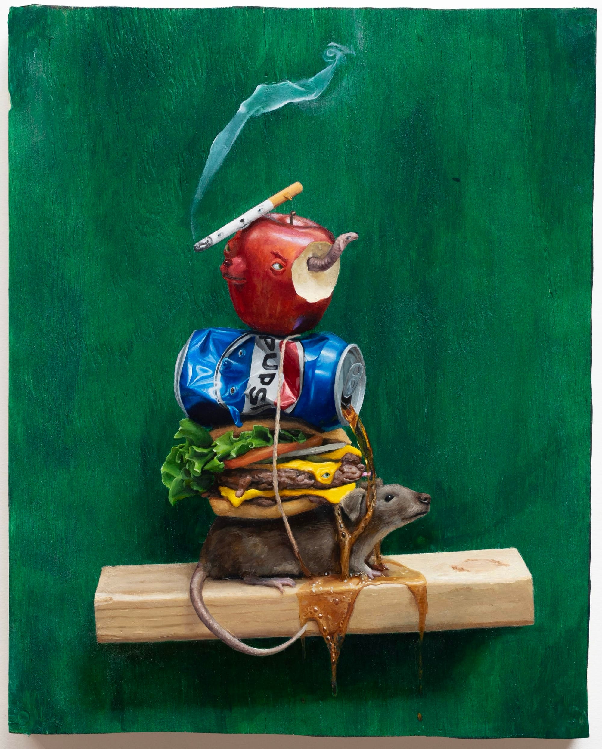 Een schilderij uit de serie Dog Show van Stephen Morrison met subtiele verwijzingen naar honden.