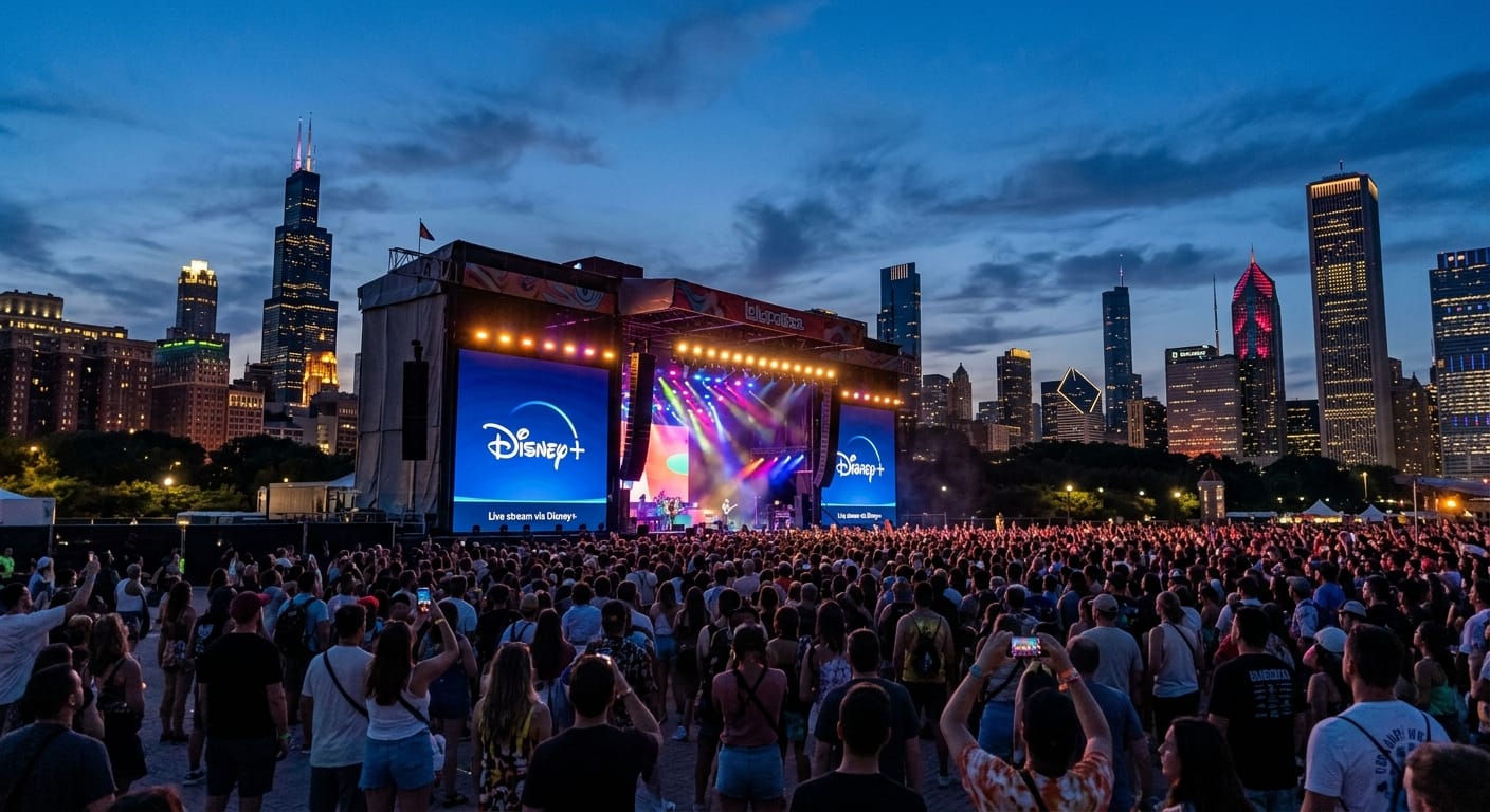 Een grote menigte bij een openluchtconcert van Lollapalooza in Chicago met