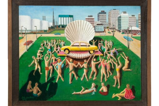 Schilderij De Aanbidding van het Gouden Kalf door Johan Jeuken uit 1979, het werk behoort tot de collectie van het Limburgs Museum in Venlo