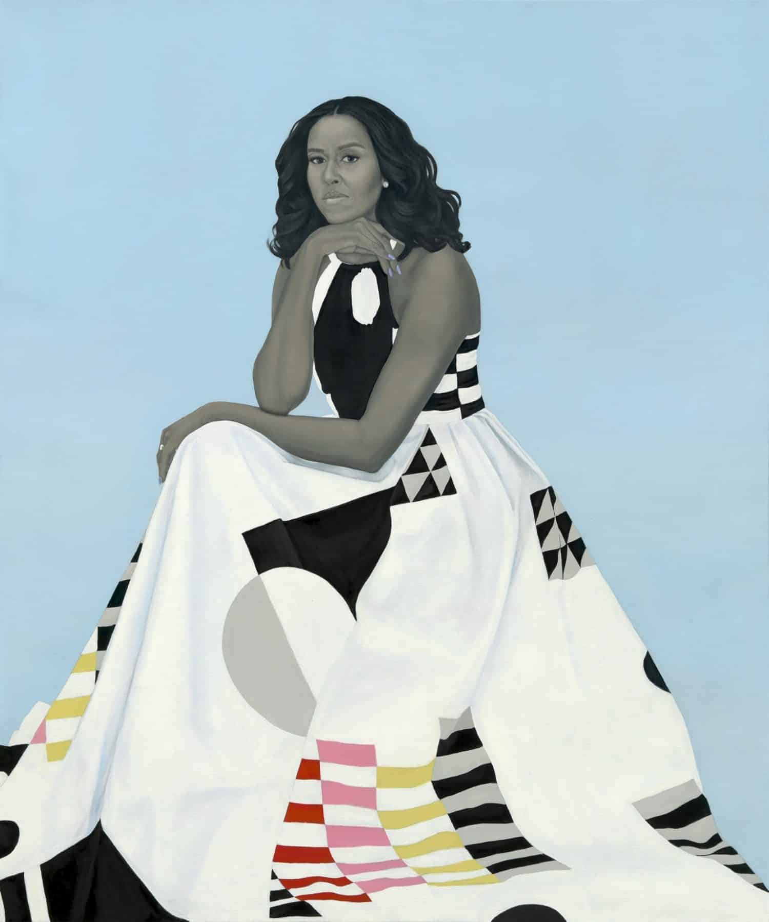 Michelle LaVaughn Robinson Obama by Amy Sherald, oil on linen, 2018. Courtesy National Portrait Gallery, Smithsonian Institution.