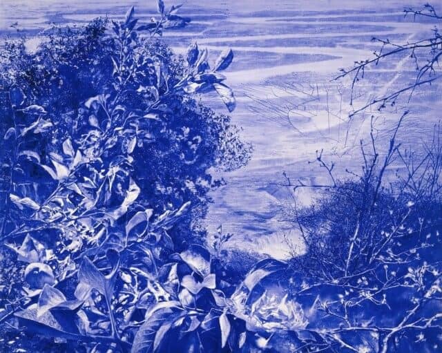 monochroom blauw schilderij