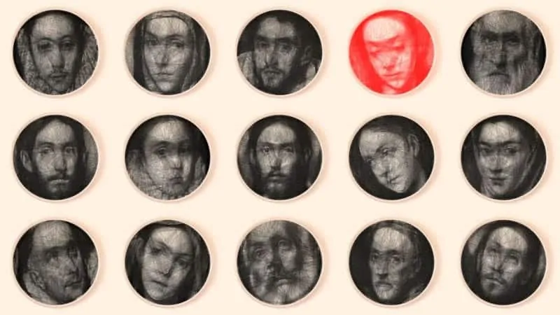 Deze portretten zijn gemaakt met 1 enkele draad 41 Portret van kunstenaar Petros Vrellis