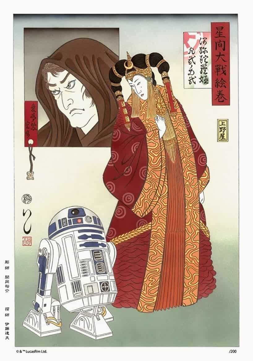 Japanse houtgravure met Star Wars-thema