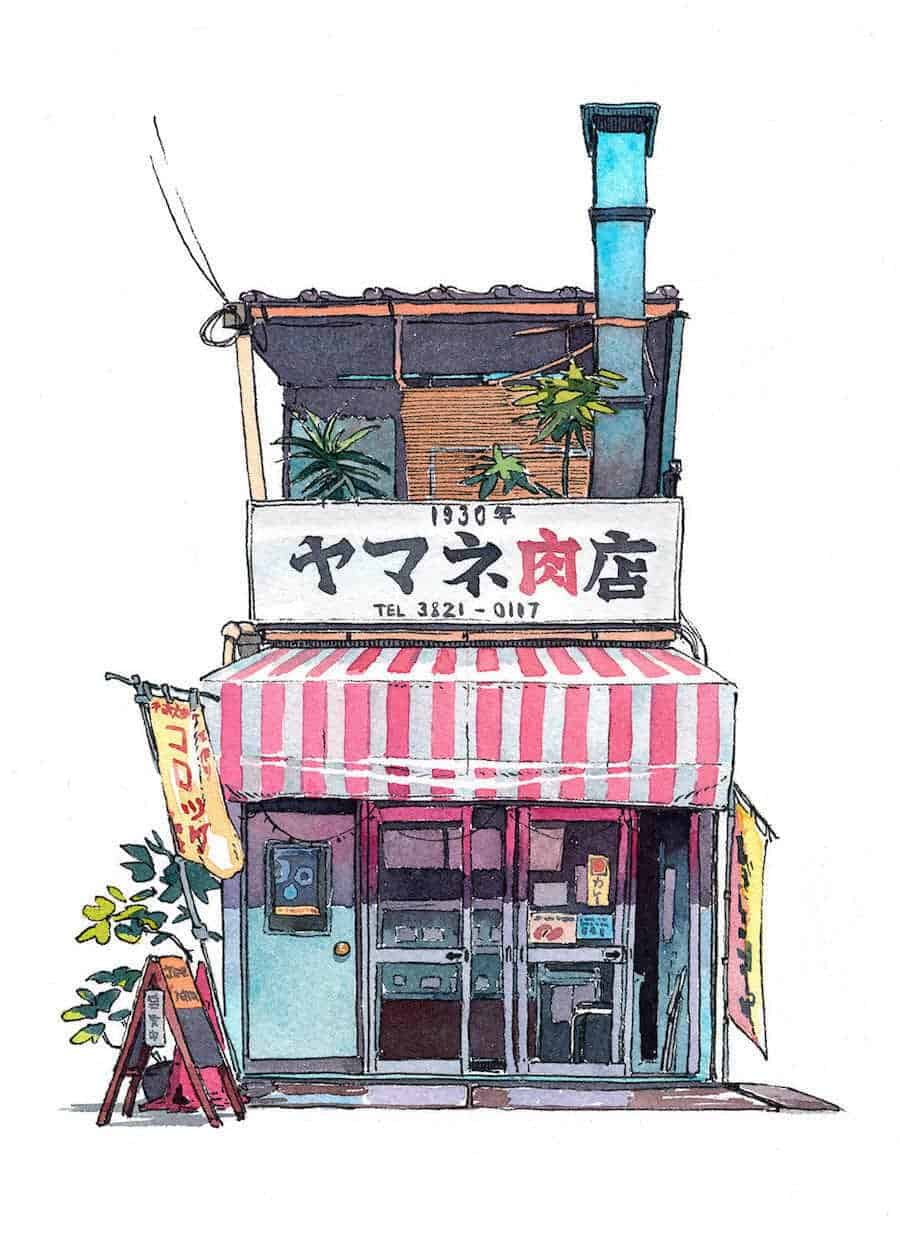 tekening van een winkeltje